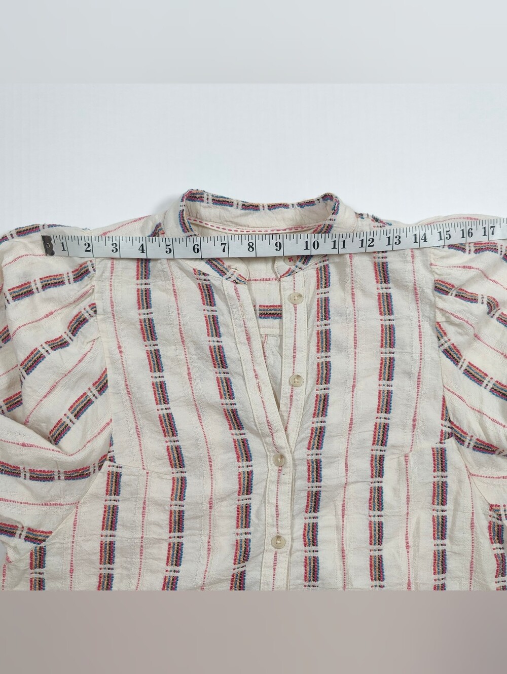 Pilcro The Bella Puff Sleeve Cotton Ivory Blouse Rainbow Embroided Size S - Picture 6 of 9